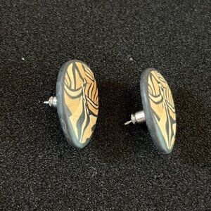 ARTISAN wood inlay pierced earrings Craftmanship-Vintage